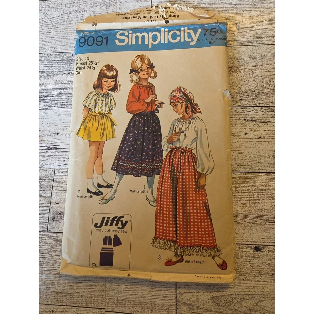 Simplicity 9091 Girls Skirt and Blouse Sewing Pattern Size 10